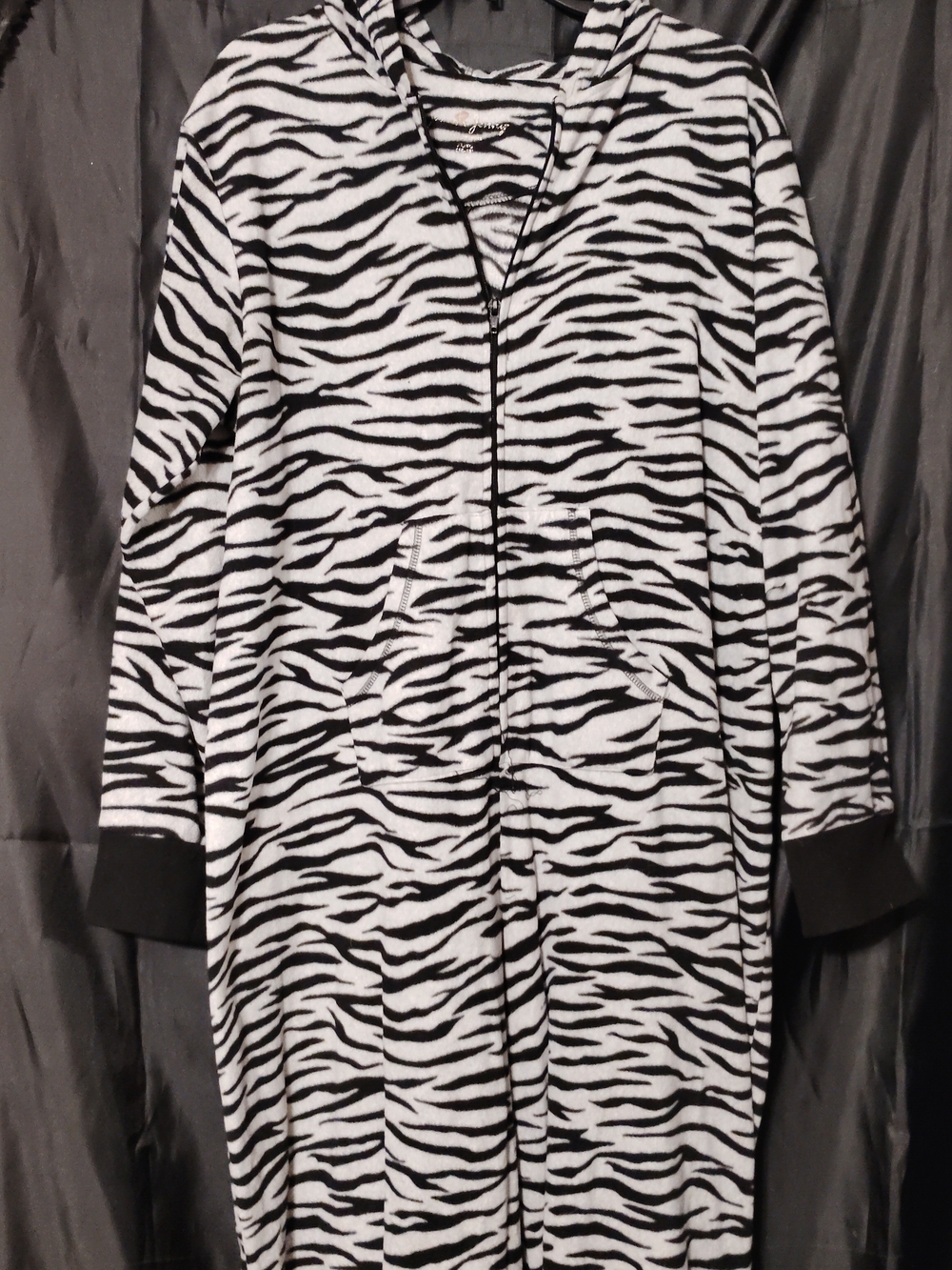 Zebra Print Hooded Onesie - Black & White